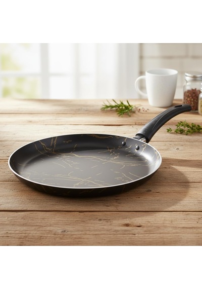 Papilla Desert 25 Cm Krep Tavası - Siyah Üzeri Gold İzmir Desenli Yanmaz Yapışmaz Pankek Ve Akıtma Tavası Çok Renkli