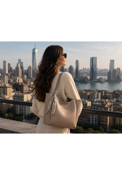 Housebags Lumi Kadın Fularlı Fermuarlı El Ve Omuz Çantası Vizon