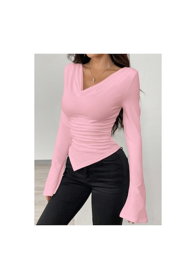 Cool Tarz Değiştirilebilir Omuz Detaylı Uzun Kollu Bluz Pembe Pembe