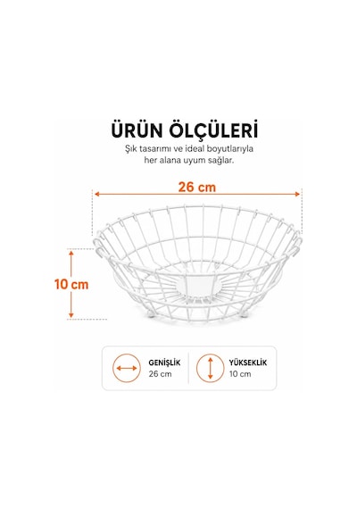 Yuvarlak Metal Sepet Beyaz, Masa Üstü Meyvelik Sebzelik, Tezgah Üstü Organizer, Çok Amaçlı Mutfak Banyo Antre Dü Diğer
