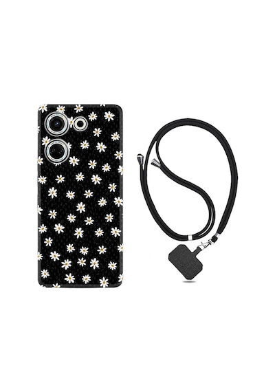Tecno Camon 20 Pro Kılıf Desenli İpli Boyun Askılı Silikon Papatyalar 1866