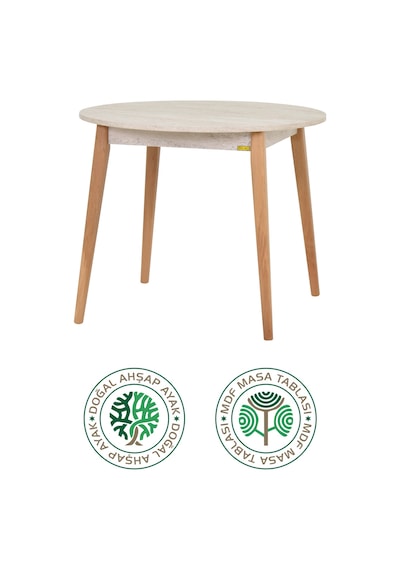 Vilinze Avanos Yuvarlak Sabit Mdf Traverten Mutfak Masası - Q90 Cm