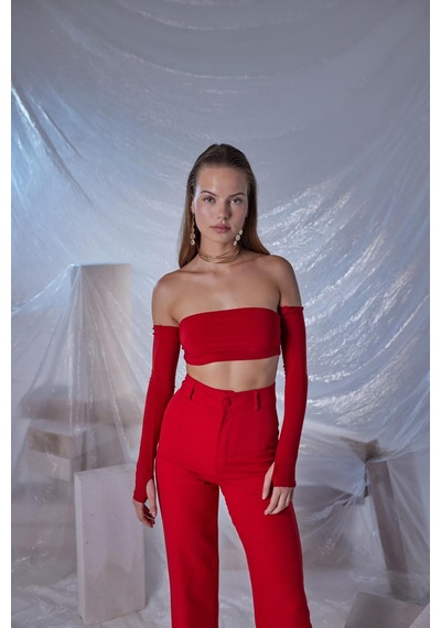 Holly Lolly Straplez Model Noir Bluz Kırmızı