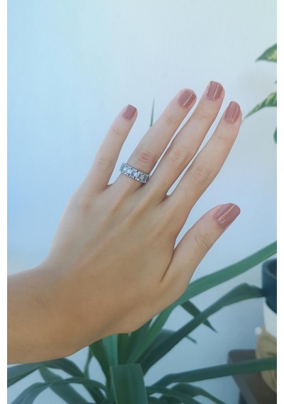Silver Kaplama Zirkon Taşlı Trapez Yüzük - Std Gümüş