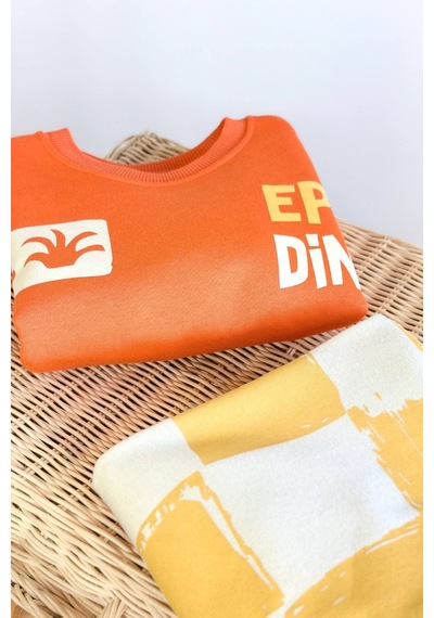 Erkek Çocuk Dinozor Temalı Sırt Baskılı Sweatshirt Ve Pantolon Takım Çok Renkli