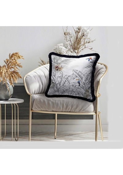 Palmiye Yaprak Tasarımlı Yastık 45x45 Cm Dolgu Boncuk Elyaf, Ulusl.yıkama Ve Solmama Sertifikası Çok Renkli