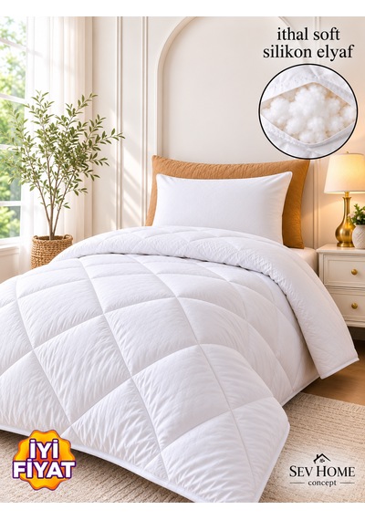 Yumuşak İthal Silikon Elyaf -tek Kişilik Yorgan .microfiber Üst Kumaş Beyaz