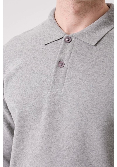 Herba Polo Sweat Erkek Uzun Kollu Pamuklu Sweatshirt İş Ve Günlük Kullanım İçin Gri Melanj