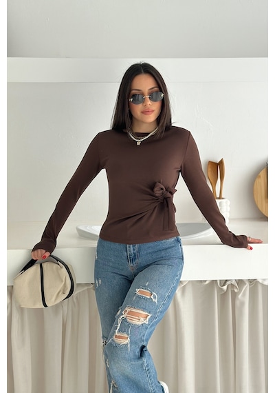 Noa & Noa Kadın Belden Bağlamalı Uzun Kollu Bluz Minimal & Şehirli Stil Kahverengi