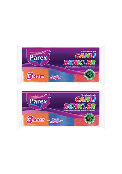 Parex Canlı Renkler 3'lü Sünger Oluklu İkili Paket