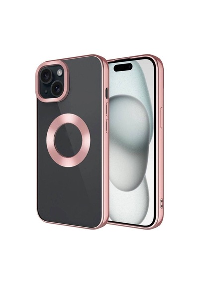 Apple Uyumlu iPhone 15 Kılıf Tek Kamera Çerçeveli Logo Gösteren Zore Omega Kapak Rose Gold