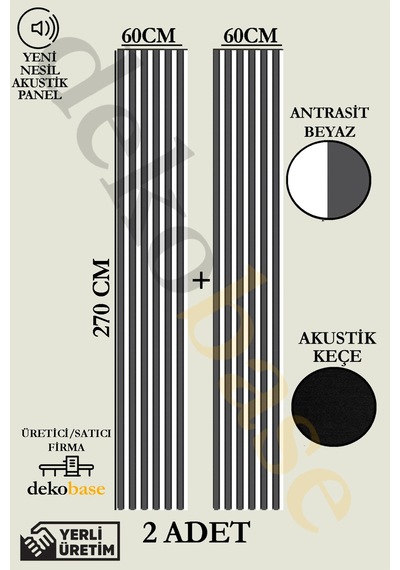 Antrasit-beyaz 2 Adet 60x270 Cm Yeni Nesil Akustik Ahşap Duvar Paneli