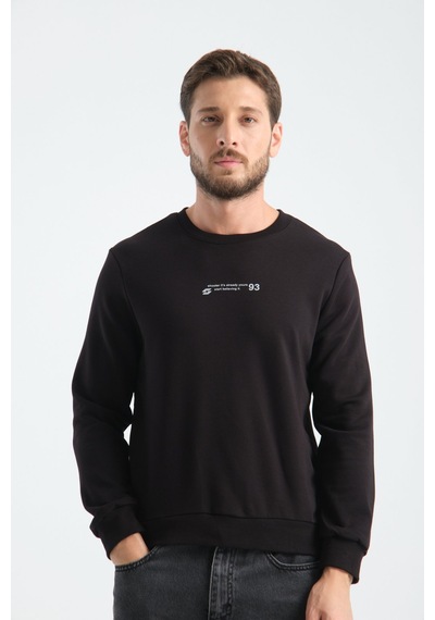 Shooter Sportwear Shooter Erkek Üç İplik Sweatshirt Regular Fit Pamuklu Bisiklet Yaka Günlük Spor Basic Siyah