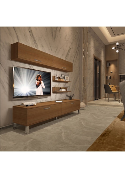 Decoraktiv Eko 5 Slm Std Krom Ayaklı Tv Ünitesi Tv Sehpası Ceviz