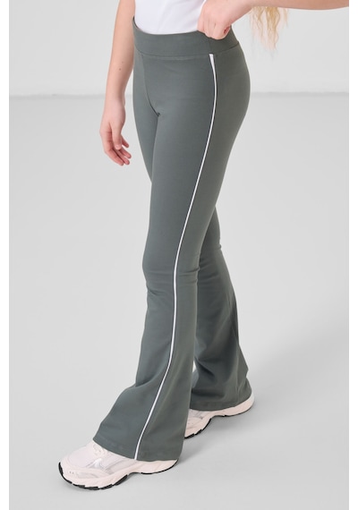 Tommylife Beyaz-haki Pamuklu O Yaka Standart Fit Basic İspanyol Paça Kız Çocuk Tayt Takım - 75192 Beyaz