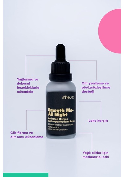 Smooth Me All Nıght Aktif Kömür İçeren Matlaştırıcı Ve Cilt Kusur Görünümünü Azaltıcı Siyah Serum