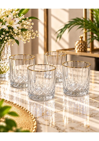 4lü Gold Line Kristal Desenli Meşrubat Bardağı-7941 Şeffaf