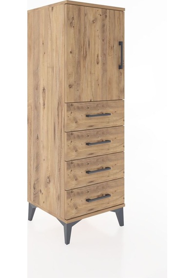 Hyperion Dolap 2 Raflı 4 Çekmeceli Tek Kapaklı 44x44x134 Çam-çam Çam
