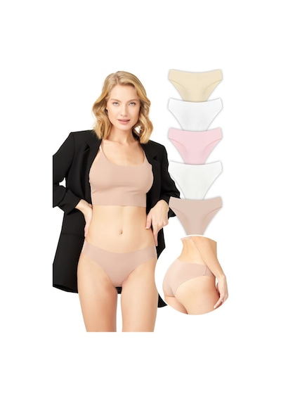 Cottonhill Basic İz Yapmayan Lazer Kesim Kadın Bikini Külot 5'li Paket Model1 Çok Renkli