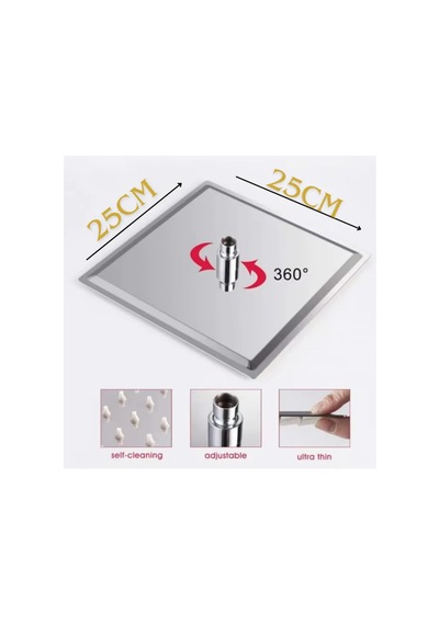 Tepe Slim Duş Başlığı, 304 Paslanmaz Çelik, Metal 25 Cm Kare Slim Model Standart