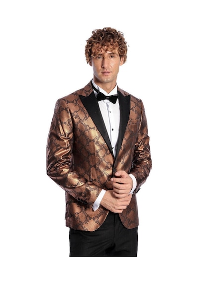 Desenli Slim Fit Kahverengi Erkek Smokin Ceket - Wessi Kahverengi Desenli Slim Fit Kahverengi Erkek Smokin Ceket - Wessi Kahverengi