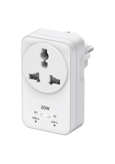 Hızlı Şarj Özellikli, Akım Korumalı 20w Pd Hızlı Şarjlı Universal Priz Dönüştürücü, 2500w Akım Korumalı, Usb-c Ve Usb-a Çıkışlı, Tüm Ülke Fişleri Uyumlu Siyah