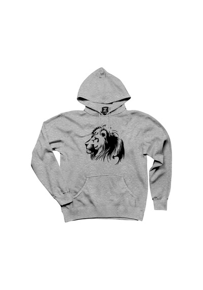 Black Lion Silhouette Gri Kapşonlu Sweatshirt Hoodie Gri