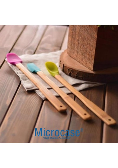 3'lü Renkli Bambu Saplı Silikon Uçlu Spatula Fırçalı Kaşık Seti - Al5156 Çok Renkli