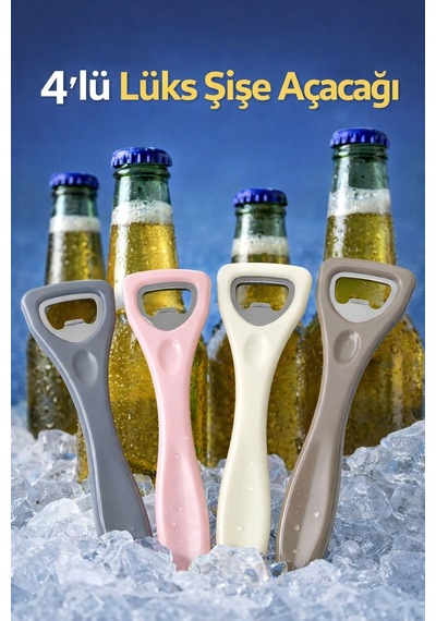 4 Lü Lüks Şişe Açacağı Ergonomik Metal Uçlu Şişe Açacak Seti Çok Renkli