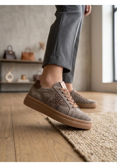 Venüs 2652451k Kadın Hakiki Süet Deri Yıldız Desen Sneaker Ayakkabı Vizon