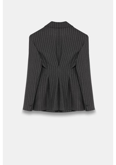Kadın Antrasit Pens Detaylı Çizgili Blazer Antrasit