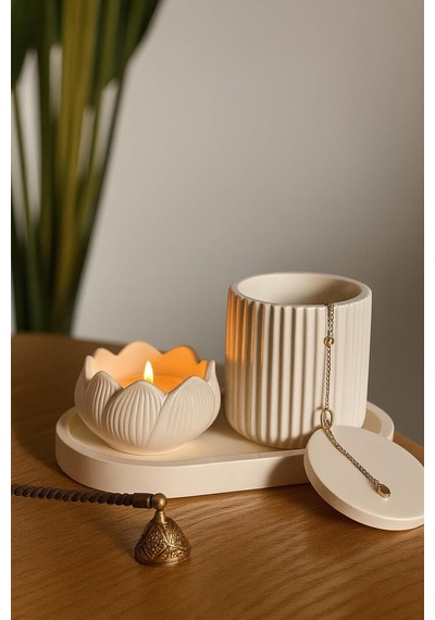 Lotus Form Dekoratif Set Minimalist & Şık Tasarım 4 Parça Açık Ahşap