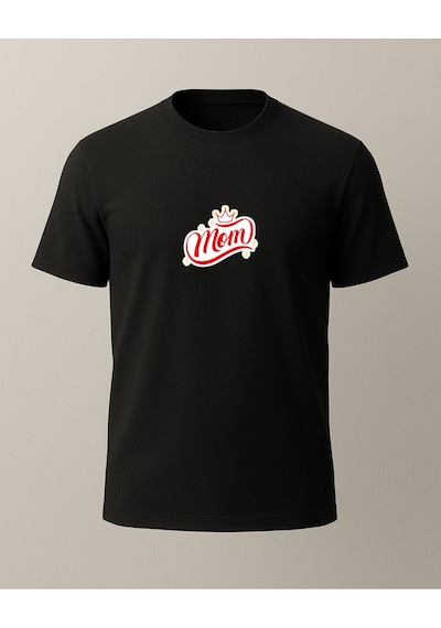 Mom Taçlı Baskılı T-shirt Siyah