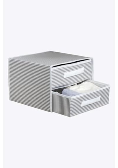 Dolap İçi Kumaş Kaplamalı Mini Çekmece Organizer, Çekmeceli Dolap İçi Düzenleyici, İç Çamaşırı Çorap Tekstil Organizer Kutusu 2 Çekmeceli Açık Gri