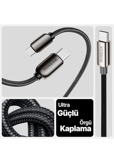 C Kablo 100 Watt Güç Ve Lcd Ekran Pd Type-c Hızlı Şarj Kablosu Ve Aktarım Kablosu 100 Cm Uzunluk Kopmaz Örgü Şa Diğer