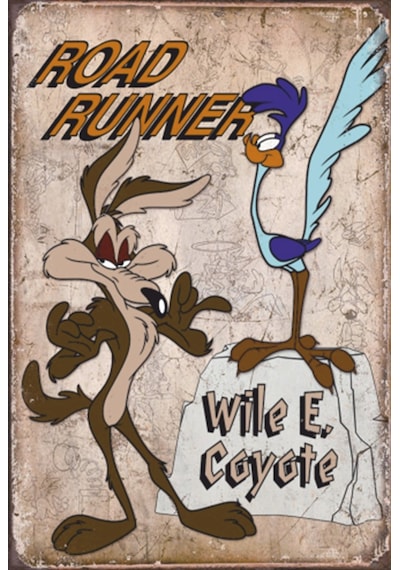 road runner çizgi film retro ahşap poster