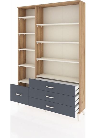 Arges Dolap 9 Raflı 4 Çekmeceli 132x30x195 Çam-aytaşı/antrasit Çam