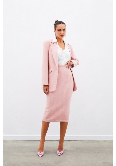 Sateen Midi Boy Tüvit Etek - Pudra-135029 Pudra