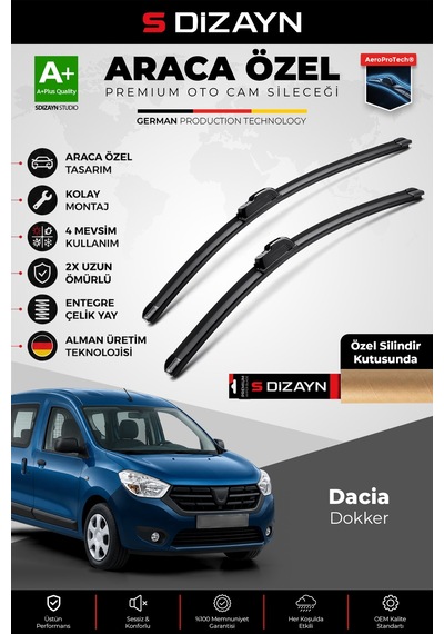 S-dizayn Dacia Dokker Ön Cam Silecek Seti 2015-2018 Premium Araca Özel 55-40 Cm A+ Kalite