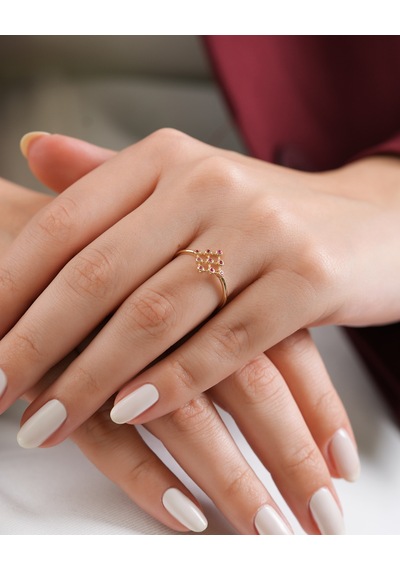 Debora Jewelry 14 Ayar Altın Dizili Model Pembe Turmalin Taşlı Yüzük