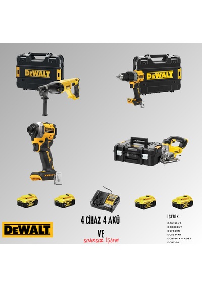 Dewalt DCH133NT + DCD805NT + DCF850N + DCS334NT 4 Adet 5 Amper Akü + Şarj Aleti Set