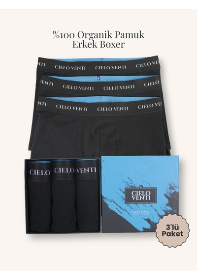 Cielo Venti Must Have 3'lü Organik Pamuk Erkek Boxer Siyah