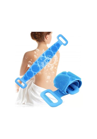 Silikon Çift Taraflı Banyo Duş Sırt Kesesi 70 CM 2'li Mavi - Mor