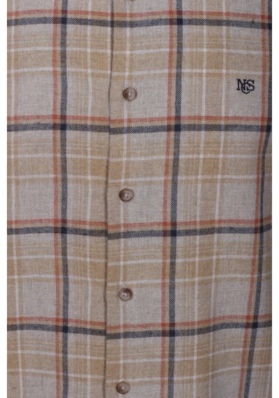 Erkek Gömlek Camel Uzun Kol Ekose Kareli Flanel Yün Tuşeli Slim Fit Düğmeli Yaka Shirt Ncs Jeans 7269-camel Camel