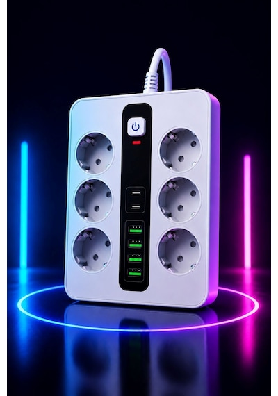 6'lı Priz Çoklayıcı 4 Usb + 2 Type-c Hızlı Şarjlı Anahtarlı Priz 3500w 2 Metre Kablo 2 - 5 M