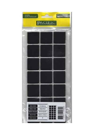 Cateksss Paficic Kare Yapışkanlı Sandalye Koltuk Mobilya Ayak Keçesi Felt 30x30 Mm Siyah - 58 Li Paket
