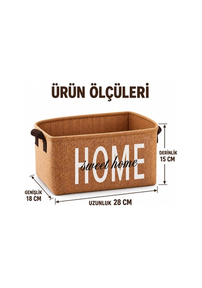 Harmony Home Sweet Home Doğal Jüt Düzenleyici Sepet Katlanabilir, Kulplu, Çok Amaçlı Saklama Kutusu 28 Diğer