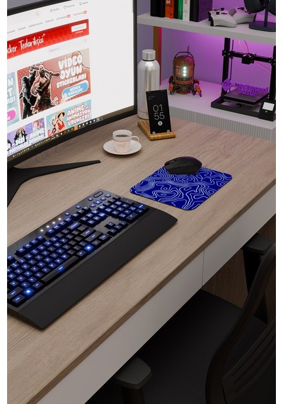Mavi Lacivert 22x18 Taraftar Gaming Oyuncu Mouse Pad Kaymaz Taban Küçük Fare Altlığı Topography