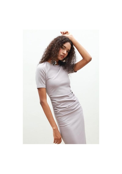Lijuri Fancy Büzgülü Midi Elbise 2695-8 R9-g-k3 Gri