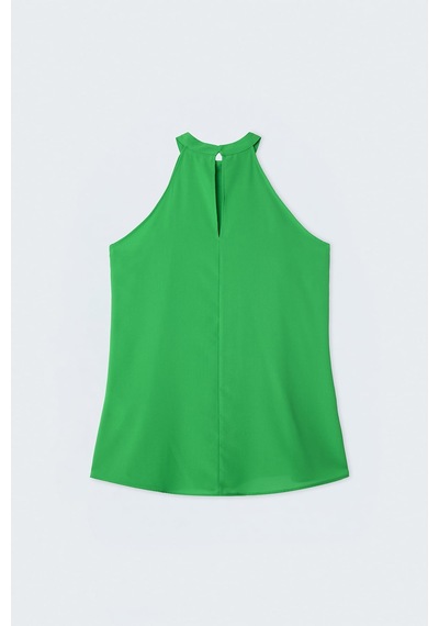 Sateen Halter Yaka Bluz - Yeşil-137729